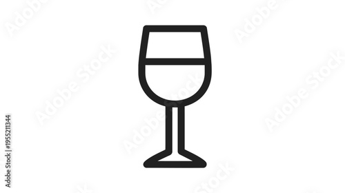 Black outline illustration of a stemmed wine glass with a filled bowl and a straight line across