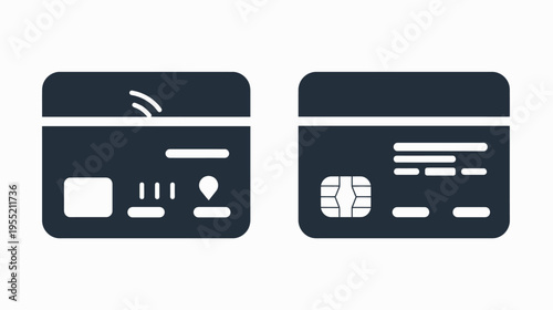 Stylized front and back representations of a payment card, featuring rounded corners and icons