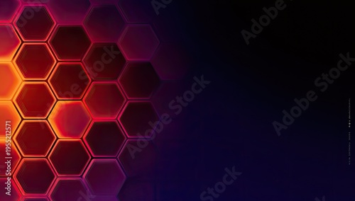 Gradient honeycomb design. Glowing hexagonal pattern fading to darkness