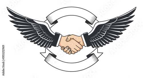 Handshake with wings business partnership.