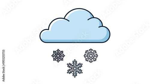 Blue cloud icon with falling snowflakes symbolizing a snowy day and winter weather conditions for mobile apps and forecasts.