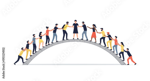 Diverse people building a bridge, teamwork concept, collaboration, unity, connection