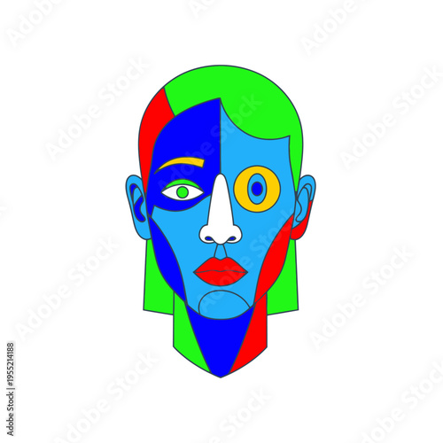 Abstract Face Art: Cubist Style Portrait with Bold Colors and Geometric Shapes