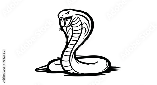 Cobra Snake Icon, Aggressive Reptile, Danger Symbol, Vector Illustration