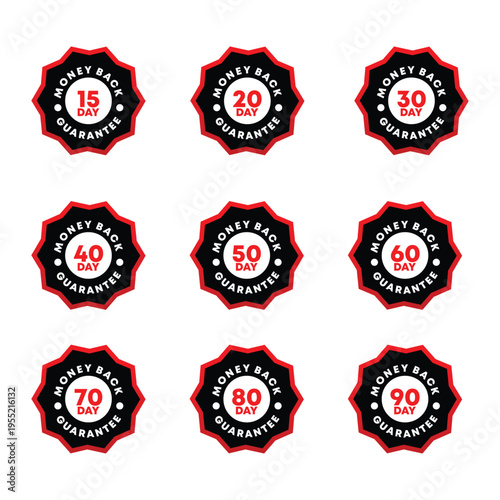 Days Money Back Guarantee Badge Set – 15 to 90 Day Refund Assurance Seal Icons for Warranty & Trust