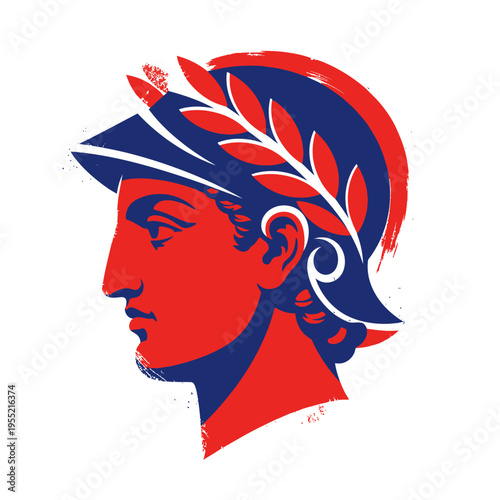 Roman Warrior Profile, Laurel Wreath, Red and Blue Colors