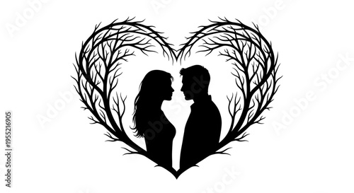 Silhouette of Loving Couple Faces.