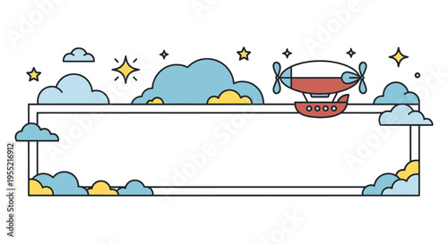 Colorful Cartoon Airplane Flying High.