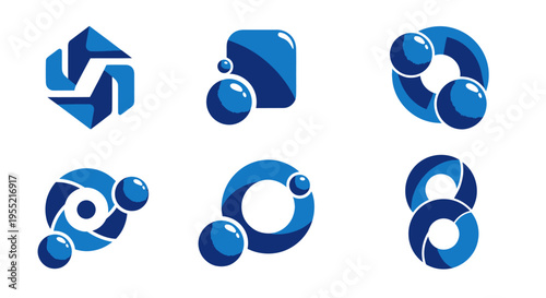 Blue and white abstract shapes icons.