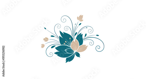 Teal and peach floral decorative design.