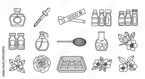 Collection of line icons depicting herbs, spices, and flavoring ingredients for culinary use.