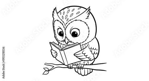 Playful cartoon owl reading a book in a cozy setting that sparks imagination.