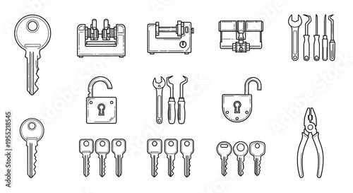Collection of hand tools and fasteners illustrated as icons.