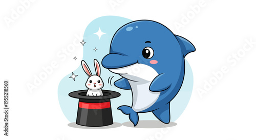 Playful Dolphin Performs Magic Trick with Rabbit in Hat.