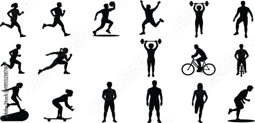 Black Silhouette Icons of People Performing Diverse Sports and Fitness Exercises woman runner