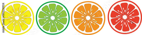 Citrus slice vector set including lemon lime orange and grapefruit icons for fresh fruit juice design assets