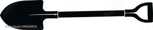 Black silhouette of a shovel on transparent background icon for design and illustration