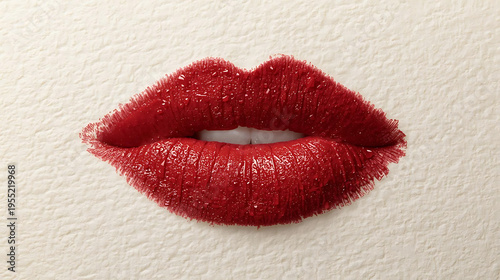 Vibrant Red Lip Art on Textured White Background, Glossy Lipstick and Shiny Lip Liner Makeup Concept with Sparkly Effect, Beauty and Cosmetics Advertisement