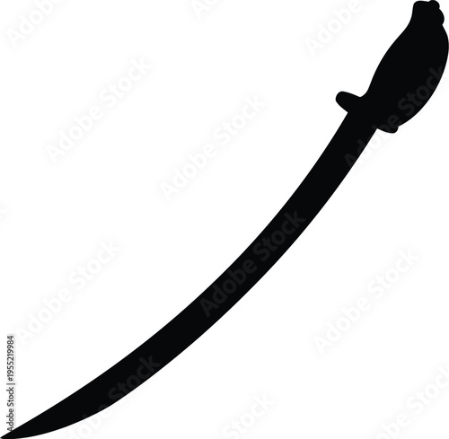 Silhouette of a curved saber sword on a transparent background, weapon object for combat