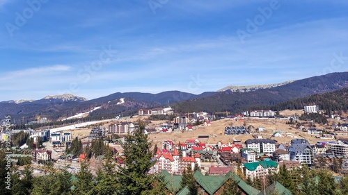 Bukovel resort town with mountain slopes in the Ukrainian Carpathians, Ukraine