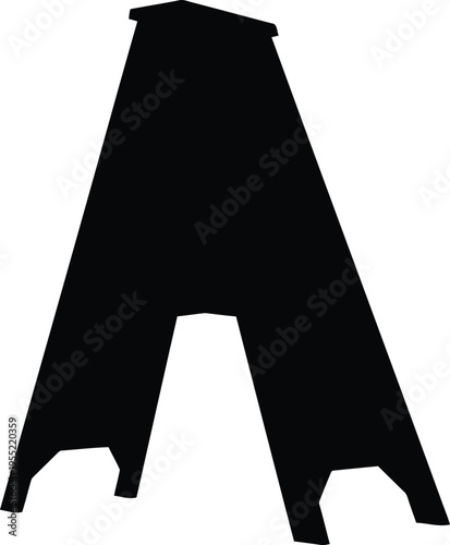 Black silhouette of an easel with a frame and legs on a transparent background