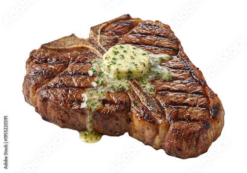 Delicious Grilled T-Bone Steak with Herb Butter on White