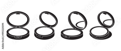 Minimalist vector icons. open makeup compacts with mirrors, essential for beauty, cosmetics, and fashion.