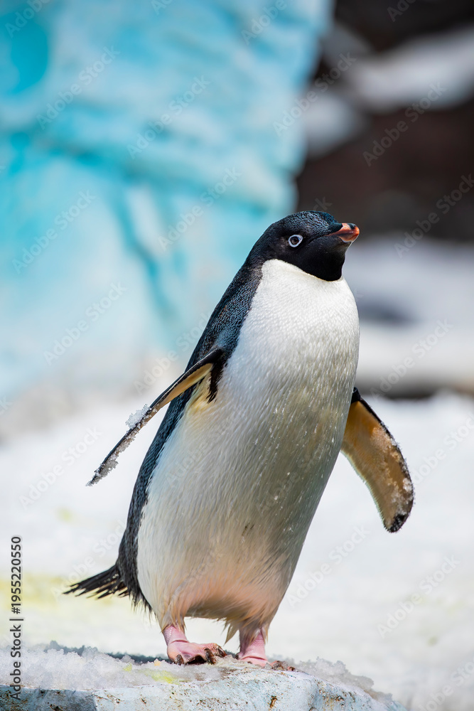 Fototapeta premium The Adélie penguin (Pygoscelis adeliae) is a small Antarctic penguin recognized for its black and white plumage and distinctive white eye ring.
