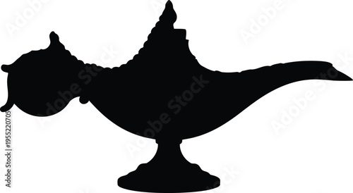 Black silhouette genie lamp on transparent background vector illustration for magic fantasy and storytelling elements
