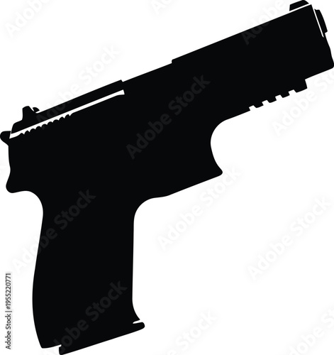 Modern pistol silhouette isolated on transparent background, handgun for self-defense, sport shooting, or law enforcement applications