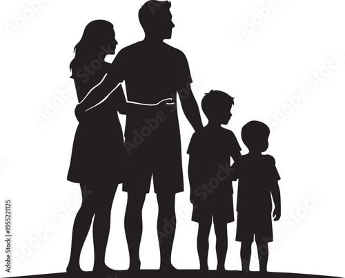 United family silhouette portraying the essence of parental care and children's bond, symbolizing togetherness and love