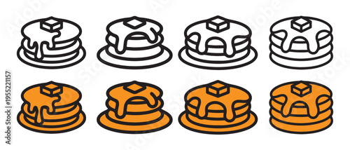 Stacked pancakes with butter and syrup flat design vector illustration.