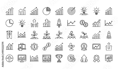 A collection of business and finance icons in a flat, minimalist design style
