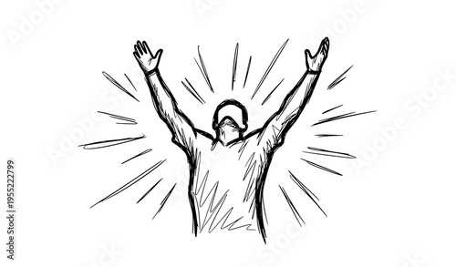 A minimalist vector illustration of a man with his arms raised in triumph