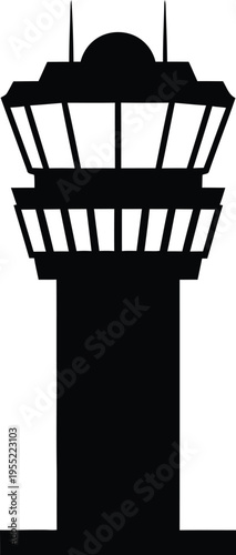 Air traffic control tower silhouette vector graphic symbolizing aviation safety and airport operations