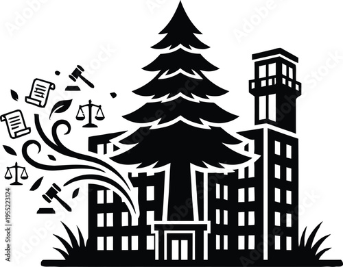 Harmony between nature, law, and urban development in a modern illustration