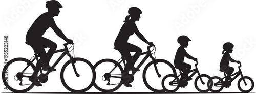 A heartwarming illustration of a family enjoying an active outdoor adventure, cycling together and creating lasting memories