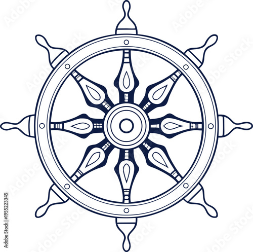 A ship's steering wheel on a white background