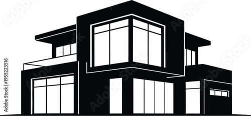 Modern luxury house silhouette vector illustration on transparent background. contemporary building exterior. residential architecture design isolated