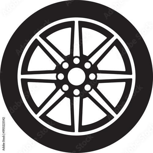 Car wheel rim vector illustration showing modern alloy design for automotive maintenance transport industry isolated on grey background