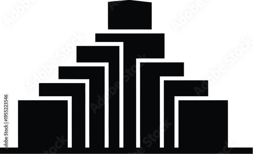 Abstract geometric building silhouette on transparent background, modern architecture design