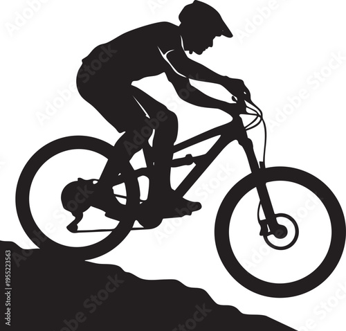 Dynamic silhouette of a mountain biker conquering a challenging downhill trail with speed and skill