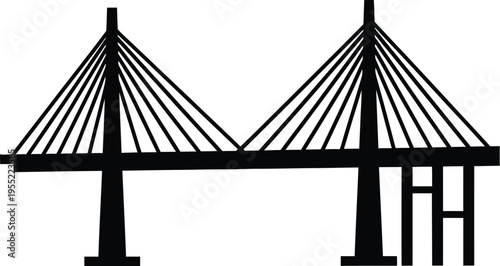 Cable stayed bridge silhouette architectural structure for urban infrastructure and civil engineering vector illustration