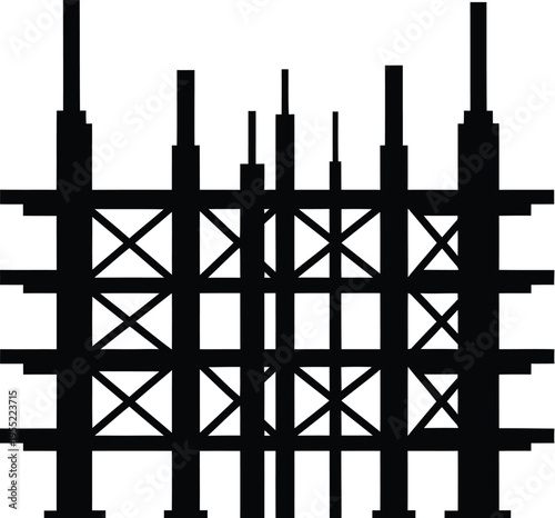 Steel frame construction site silhouette for industrial architecture and building projects