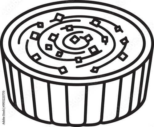 Chocolate cupcake line art icon representing delicious sweet dessert bakery product with swirl frosting and decorative sprinkles topping