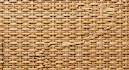 Close-up Texture of Woven Natural Rattan Material.