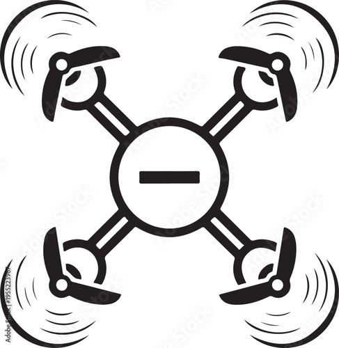 Drone flying with spinning propellers four rotors quadcopter modern aerial vehicle for photography surveillance and delivery services