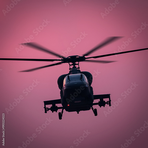 Attack helicopter in red sky