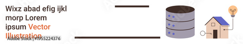 Data management, digital connections, energy solutions, innovation, technology integration, remote utilities. Visual of a server, house with a bulb. Data management and digital connections concept
