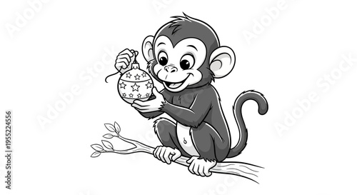 Monkey holding a decorative jar.